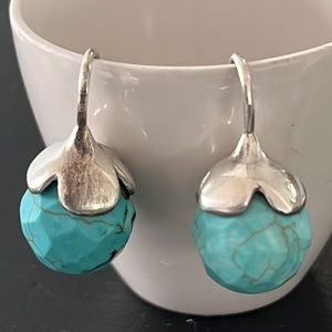 Turquoise Bead Sterling Silver Flower Drop Earrings